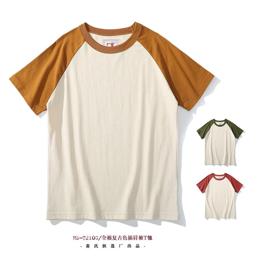 2024 Japanese Retro Style Male Crew Neck Raglan Sleeves Tshirts Student Casual Good Collocation Tee 100% Cotton
